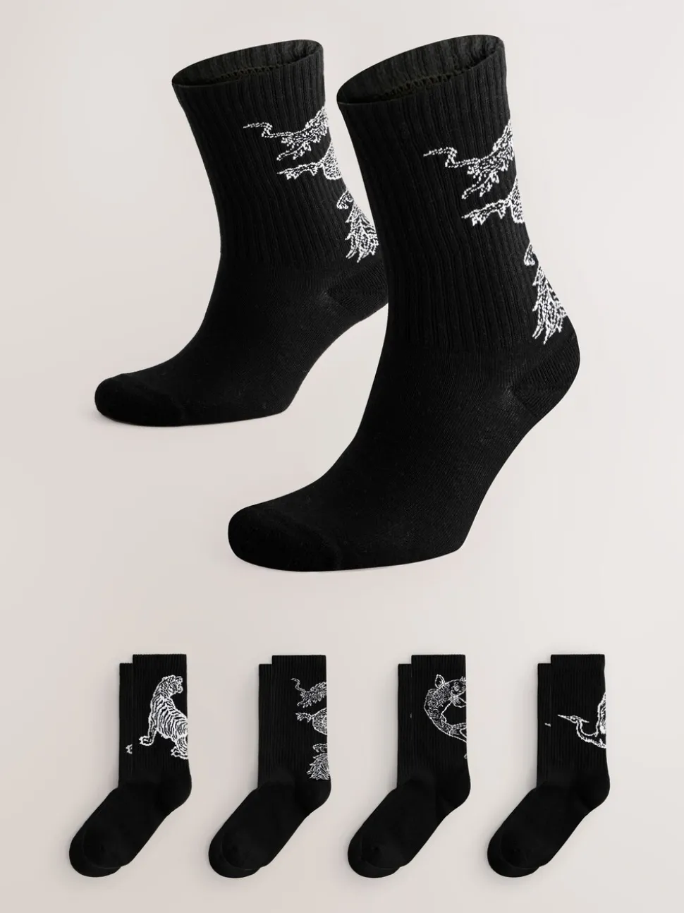 Black Japanese Animal Pattern Sports Socks 4 Pack