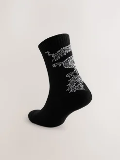 Black Japanese Animal Pattern Sports Socks 4 Pack