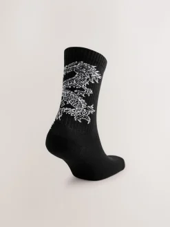 Black Japanese Animal Pattern Sports Socks 4 Pack