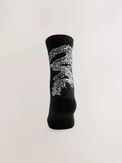 Black Japanese Animal Pattern Sports Socks 4 Pack