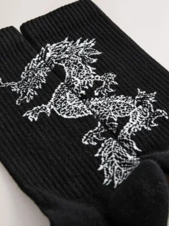 Black Japanese Animal Pattern Sports Socks 4 Pack