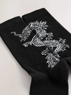 Black Japanese Animal Pattern Sports Socks 4 Pack
