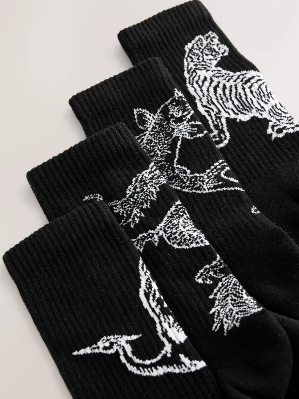 Black Japanese Animal Pattern Sports Socks 4 Pack