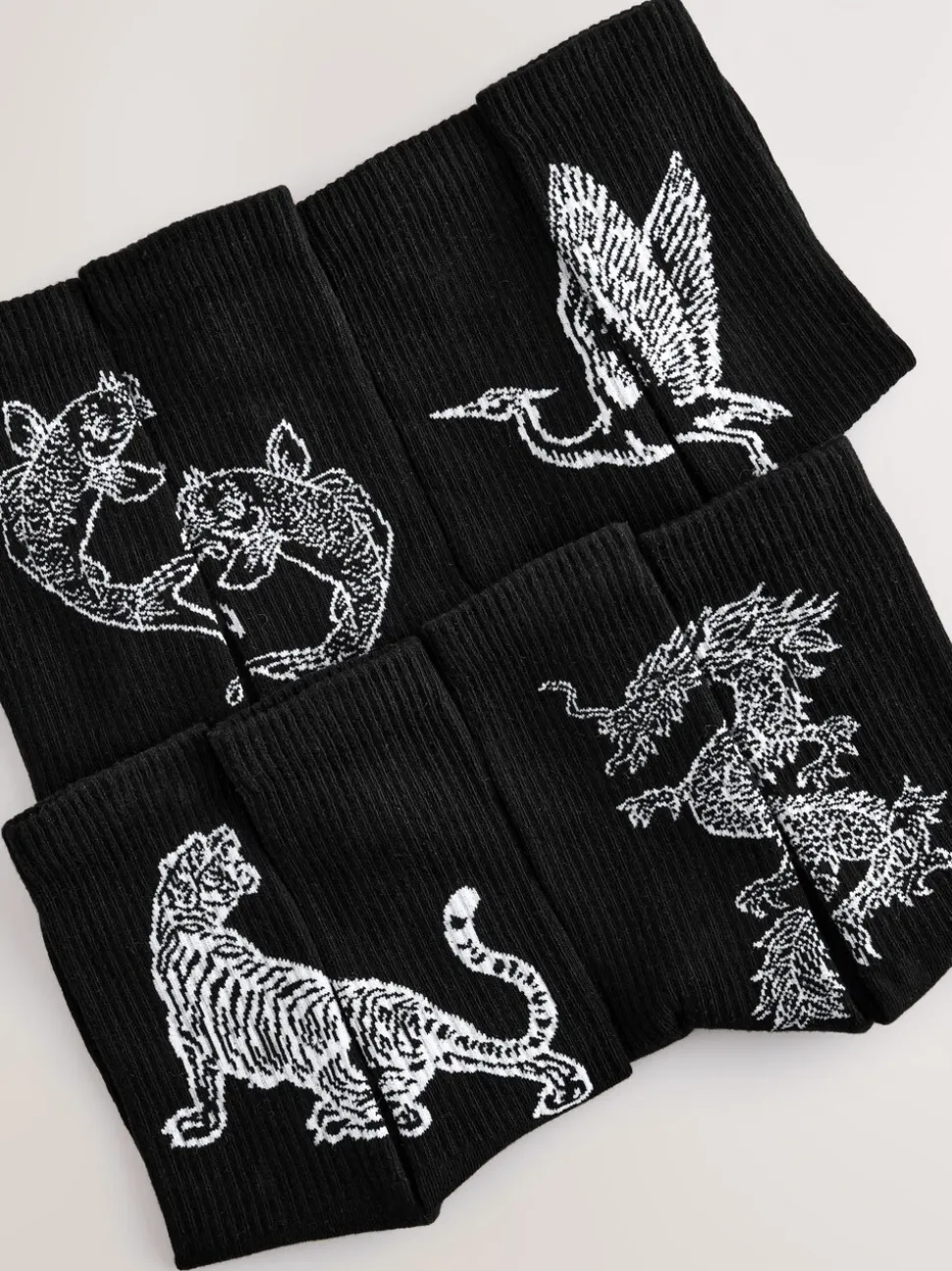 Black Japanese Animal Pattern Sports Socks 4 Pack