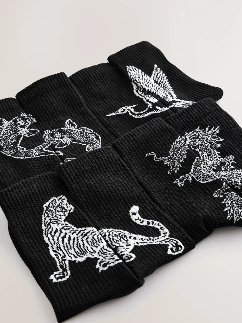 Black Japanese Animal Pattern Sports Socks 4 Pack