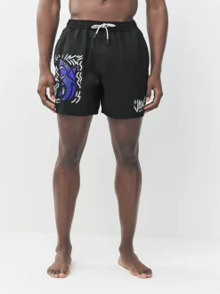 Black Jaws License Printed Swim Shorts