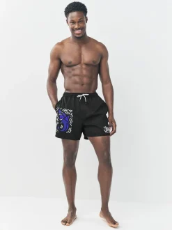 Black Jaws License Printed Swim Shorts