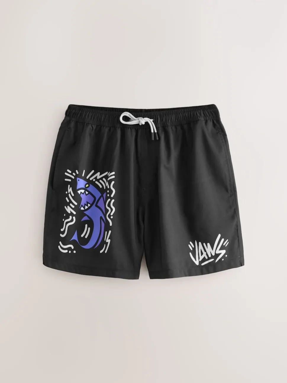 Black Jaws License Printed Swim Shorts