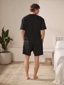 Black Jersey Textured Co-ord Shorts Set