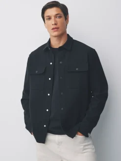 Black Jersey Twill Popper Shacket