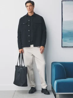 Black Jersey Twill Popper Shacket