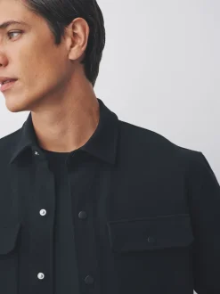 Black Jersey Twill Popper Shacket