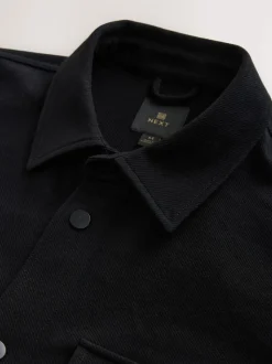 Black Jersey Twill Popper Shacket