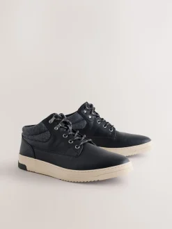 Black Knitted Collar Ankle Boots