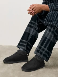 Black Knitted Cuff Boot Slippers