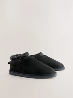 Black Knitted Cuff Boot Slippers