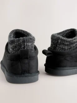 Black Knitted Cuff Boot Slippers