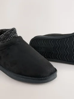 Black Knitted Cuff Boot Slippers