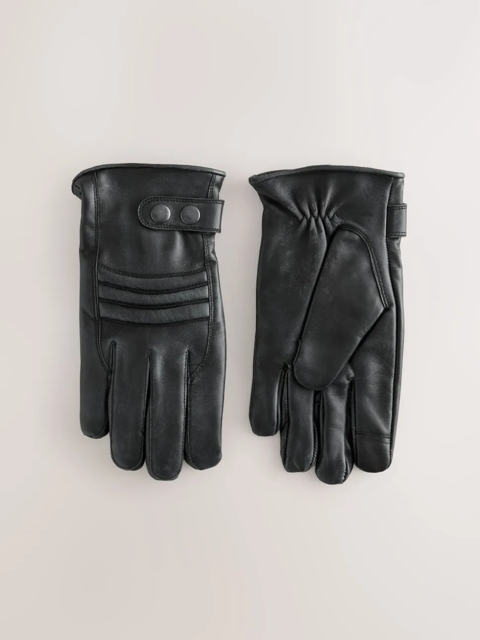 Black Leather Biker Gloves