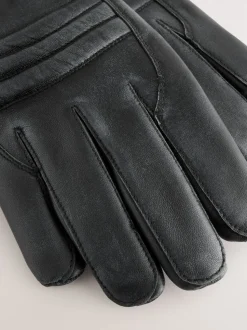 Black Leather Biker Gloves