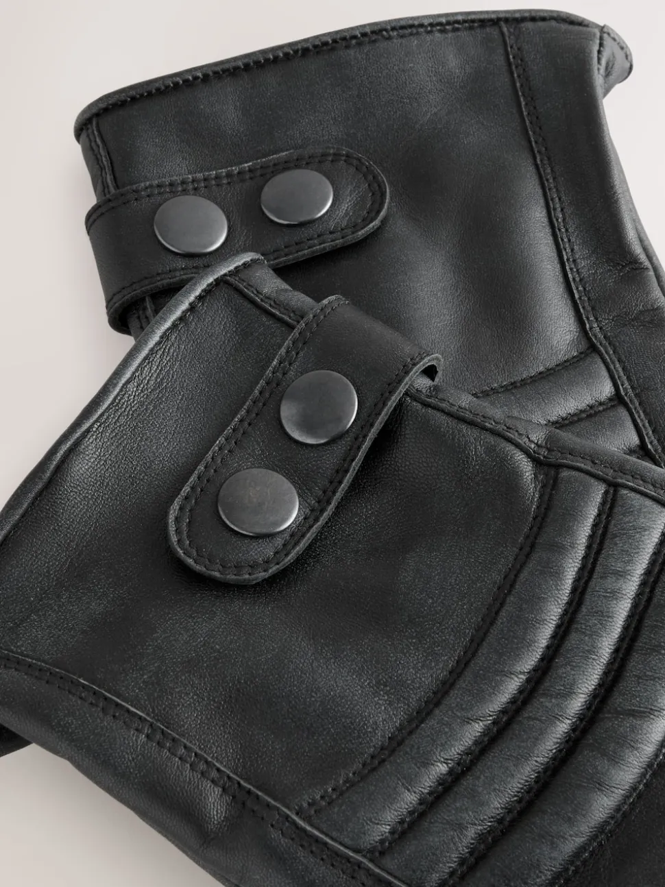 Black Leather Biker Gloves