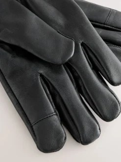 Black Leather Biker Gloves