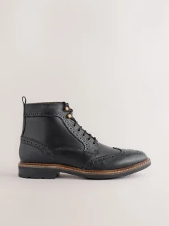 Black Leather Brogue Boots