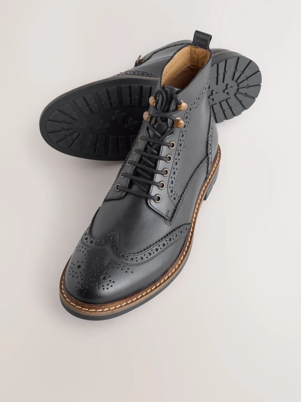 Black Leather Brogue Boots