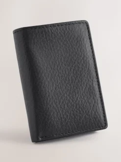 Black Leather Grainy Trifold Wallet