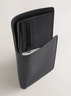Black Leather Grainy Trifold Wallet