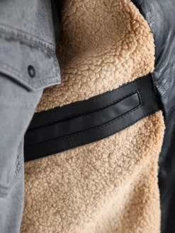 Black Leather Signature Utility Borg Lined Jacket