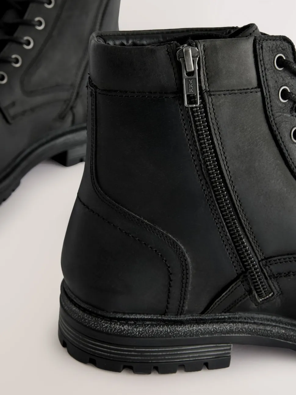 Black Leather Toe Cap Zip Up Boots