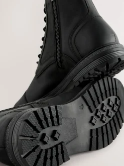 Black Leather Toe Cap Zip Up Boots