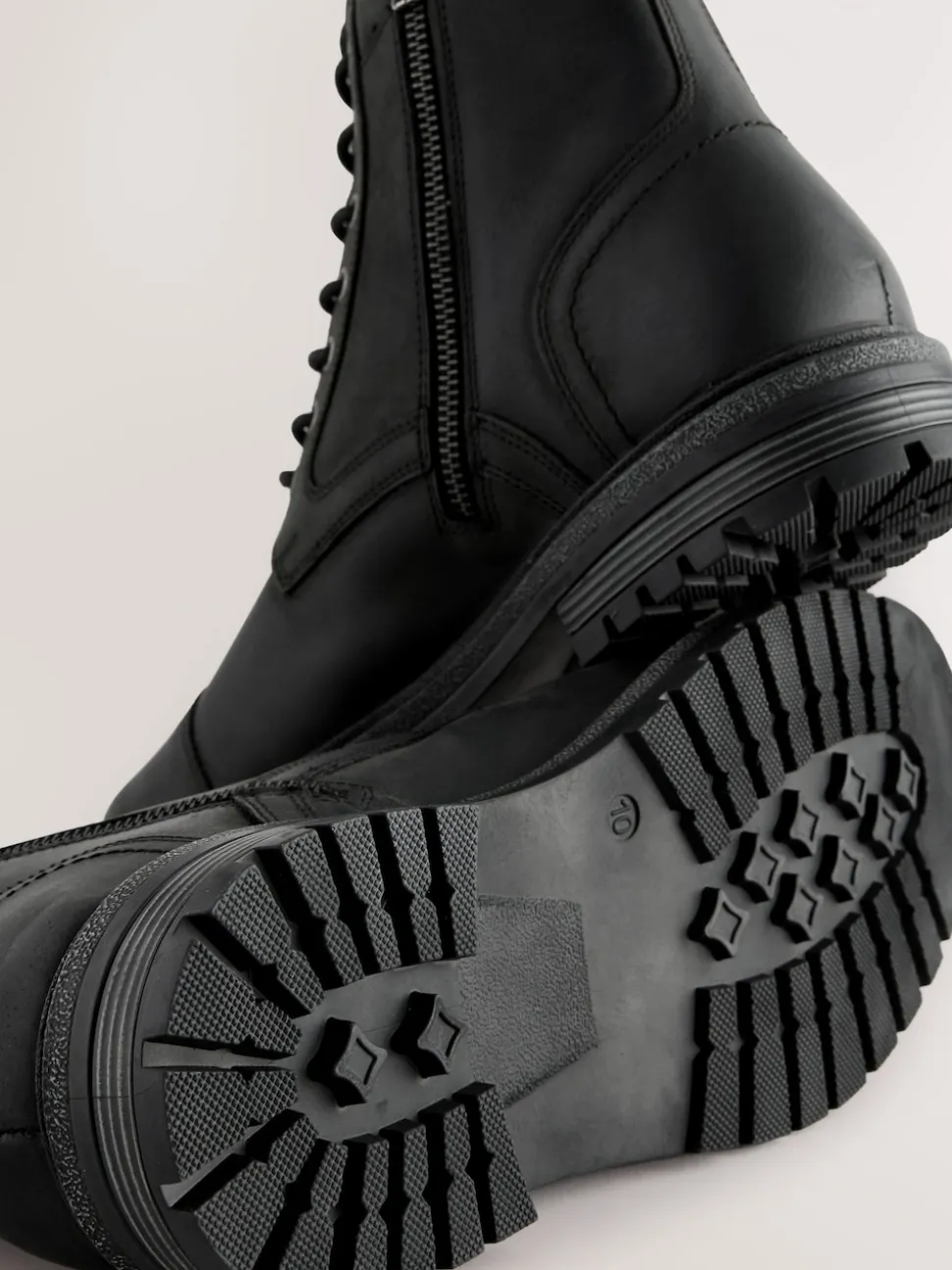 Black Leather Toe Cap Zip Up Boots