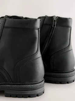 Black Leather Toe Cap Zip Up Boots