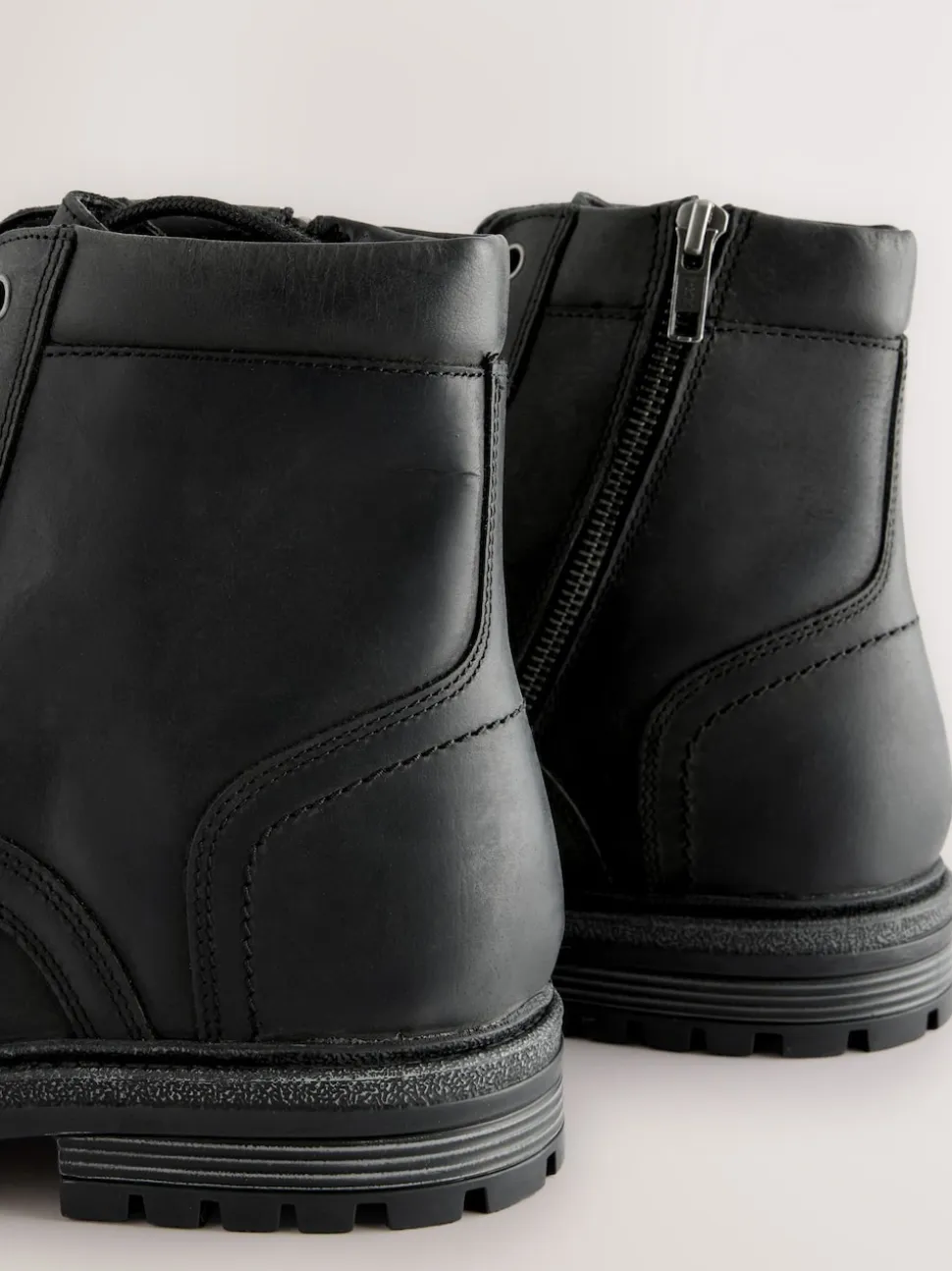 Black Leather Toe Cap Zip Up Boots