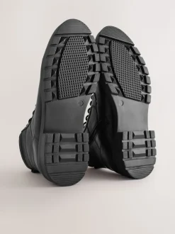 Black Leather Zip-Up Borg Lined Boots