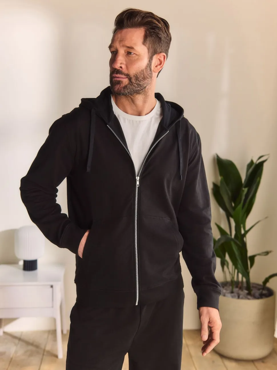 Black Lightweight Zip Up Hoodie