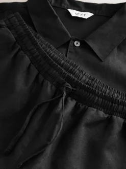 Black Linen Cotton Blend Shirt and Shorts Set