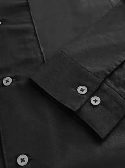 Black Linen Cotton Blend Shirt and Shorts Set