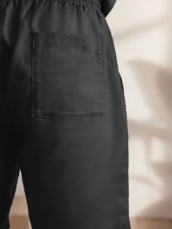 Black Linen Cotton Blend Shirt and Shorts Set