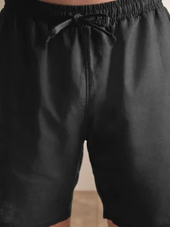 Black Linen Cotton Blend Shirt and Shorts Set