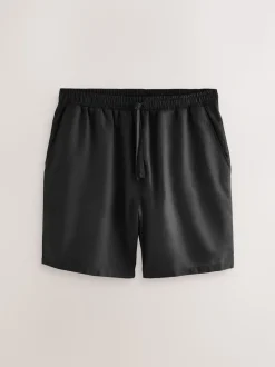 Black Linen Cotton Blend Shirt and Shorts Set