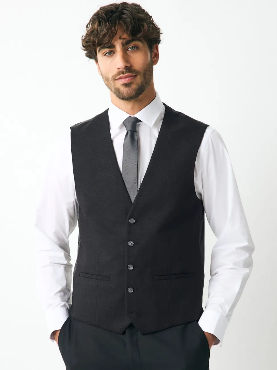 Black Linen Suit Waistcoat