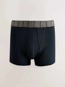 Black Metallic Pattern Waistbands 5 Pack A-Front Cotton Rich Boxers