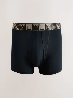 Black Metallic Pattern Waistbands 5 Pack A-Front Cotton Rich Boxers