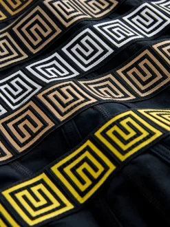 Black Metallic Pattern Waistbands 5 Pack A-Front Cotton Rich Boxers