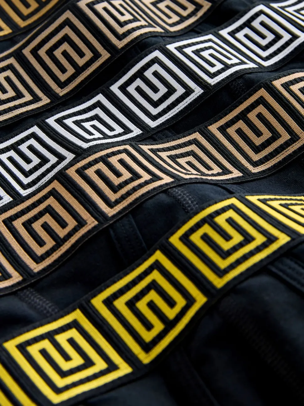 Black Metallic Pattern Waistbands 5 Pack A-Front Cotton Rich Boxers