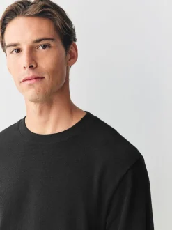 Black Micro Waffle Long Sleeve T-Shirt