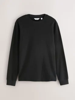 Black Micro Waffle Long Sleeve T-Shirt